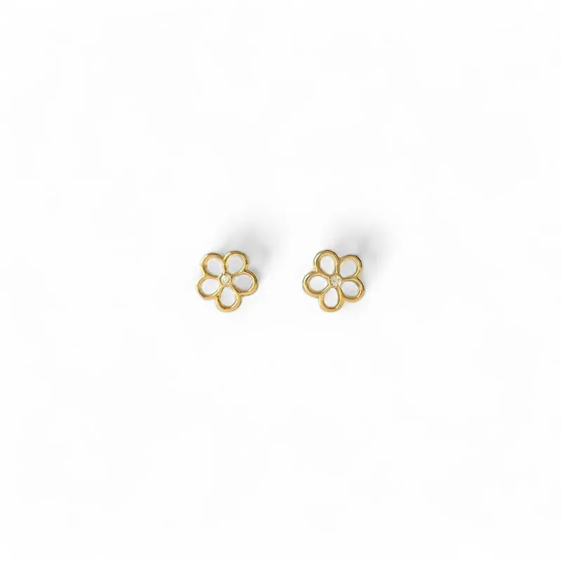 Brinco Flor Banhado a Ouro 18k Vazada com Zircônia