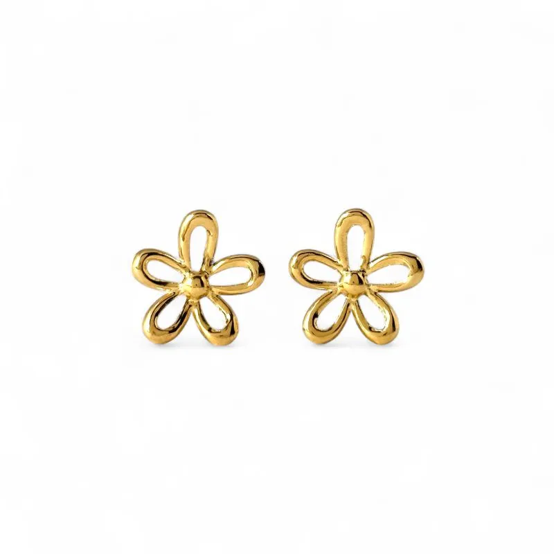 Brinco Flor Banhado a Ouro 18k Vazada Liso