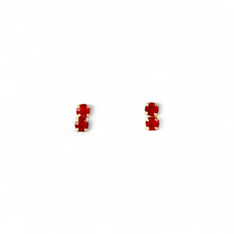 Brinco Infantil 2 Zircônias Banhado a Ouro 18k Vermelho
