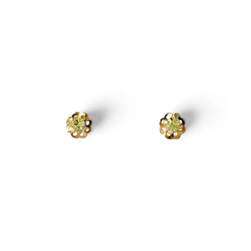 Brinco Infantil Flor Banhado a Ouro 18k com Zircônia Amarela