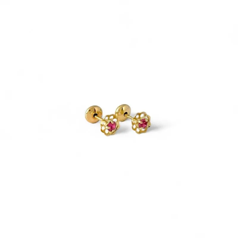 Brinco Infantil Flor Rosa Banhado a Ouro 18k com Tarraxa Baby