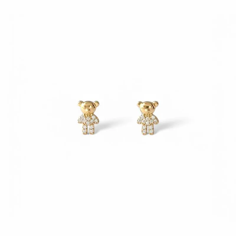 Brinco Infantil Urso Teddy Banhado a Ouro 18k com Zircônias