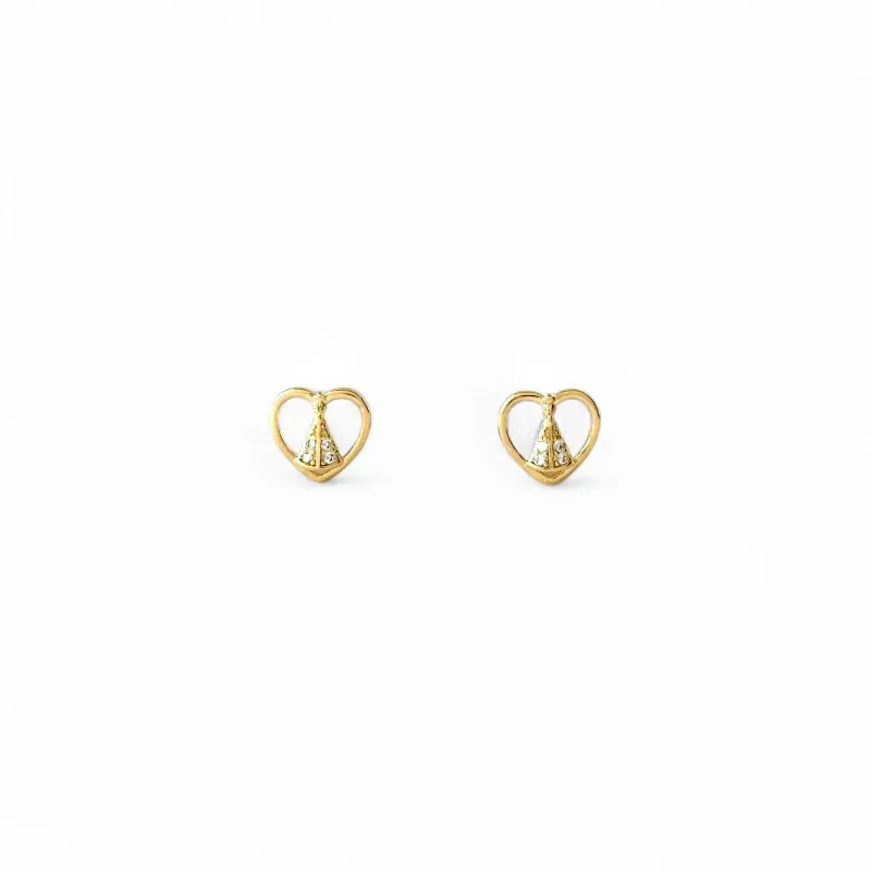 Brinco Nossa Senhora e Coração Banhado a Ouro 18k com Zircônias