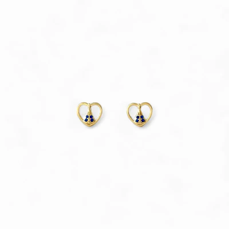 Brinco Nossa Senhora e Coração Banhado a Ouro 18k com Zircônias Azul
