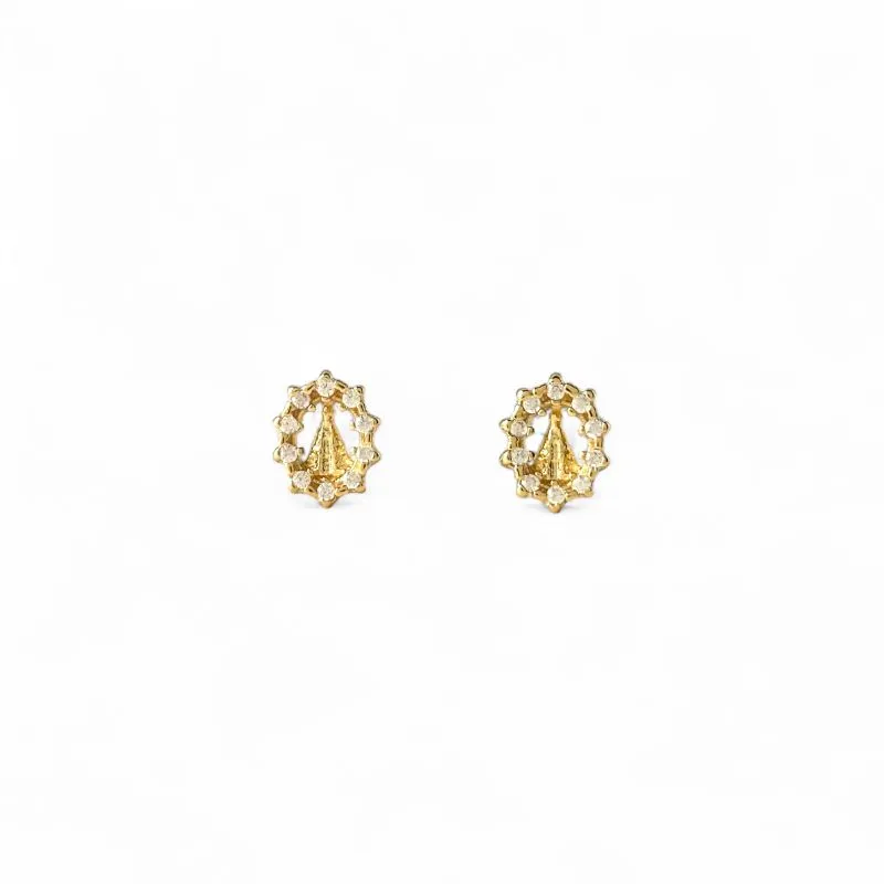 Brinco Nossa Senhora Oval Banhado a Ouro 18k com Zircônias