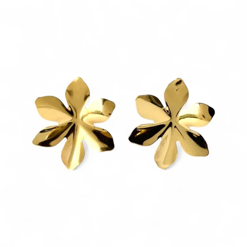 Brinco Orgânico Flor Banhado a Ouro 18k Liso