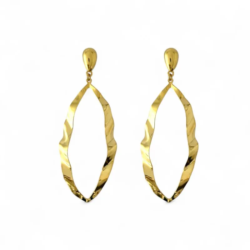 Brinco Orgânico Oval Banhado a Ouro 18k Pendurado
