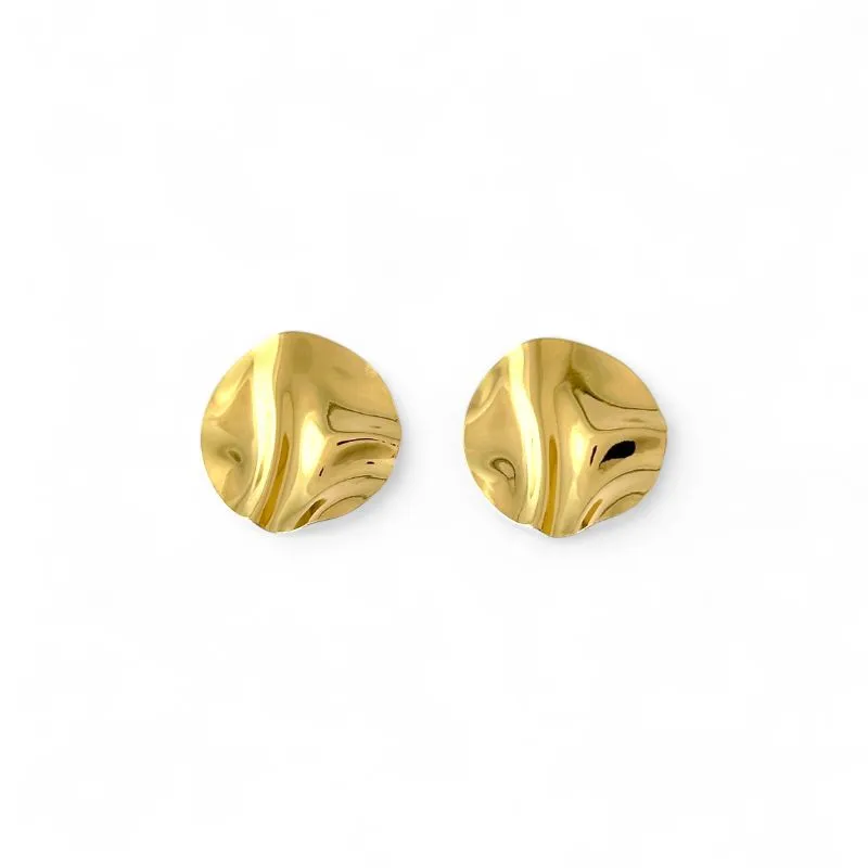Brinco Orgânico Redondo Amassado Banhado a Ouro 18k