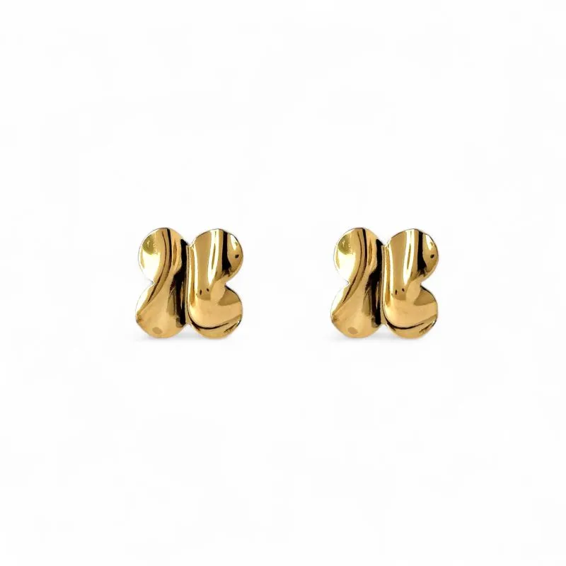 Brinco Orgânico Trevo Banhado a Ouro 18k Amassado