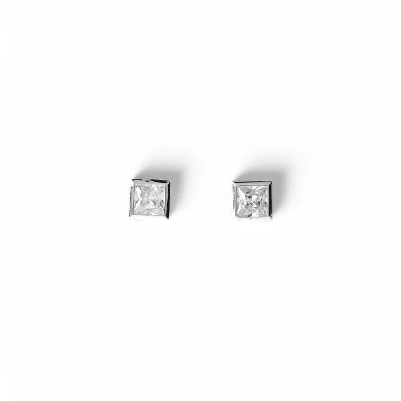 Brinco Ponto de Luz Quadrado Prata 925 com Zircônia - 6mm x 6mm