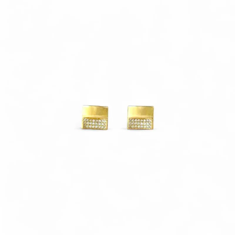 Brinco Quadrado Banhado a Ouro 18k com Detalhe em Zircônias