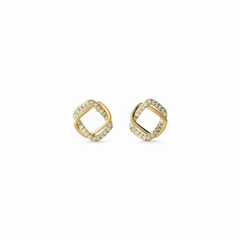 Brinco Quadrado Entrelaçado Banhado a Ouro 18k Vazado Liso e com Zircônias
