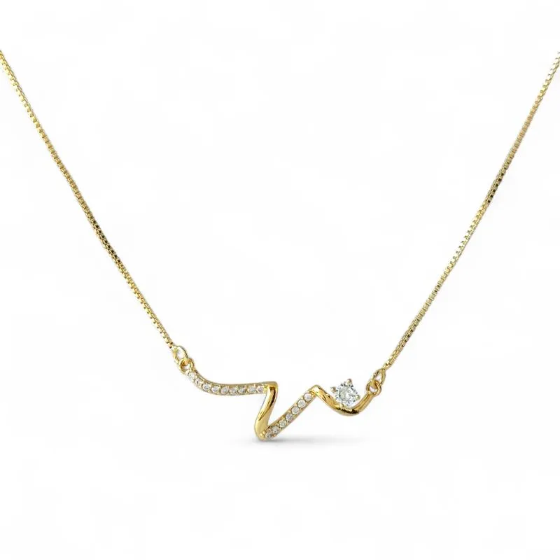 Colar Assimétrico Banhado a Ouro 18k com Zircônias