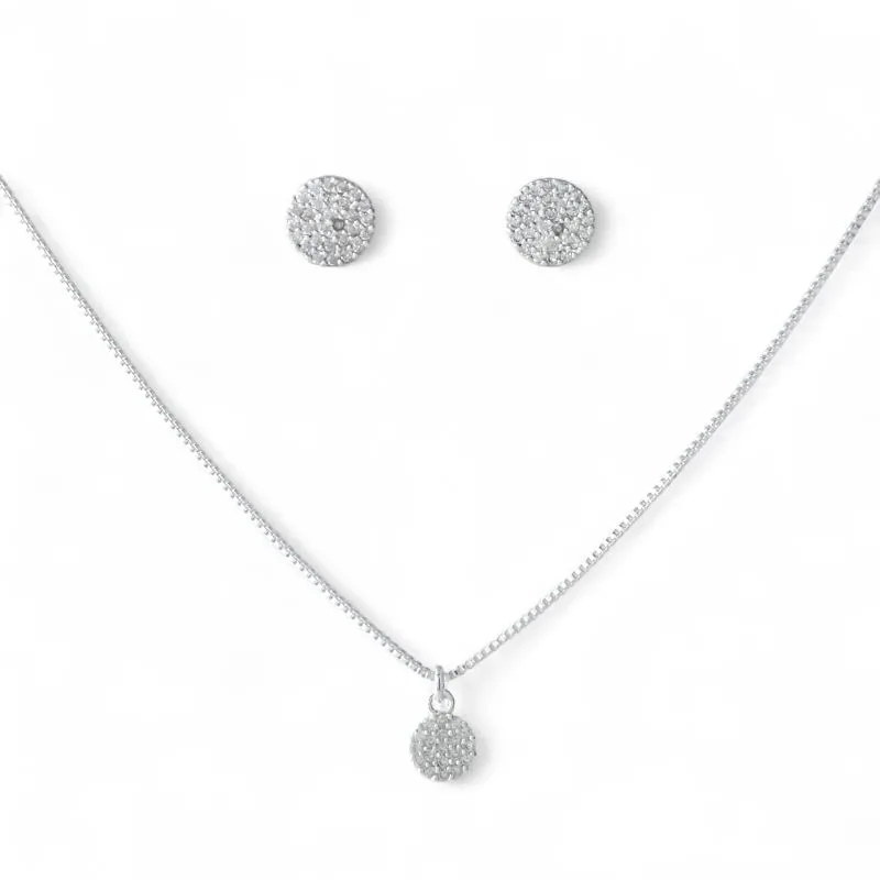 Conjunto Círculo Folheado a Prata com Zircônias