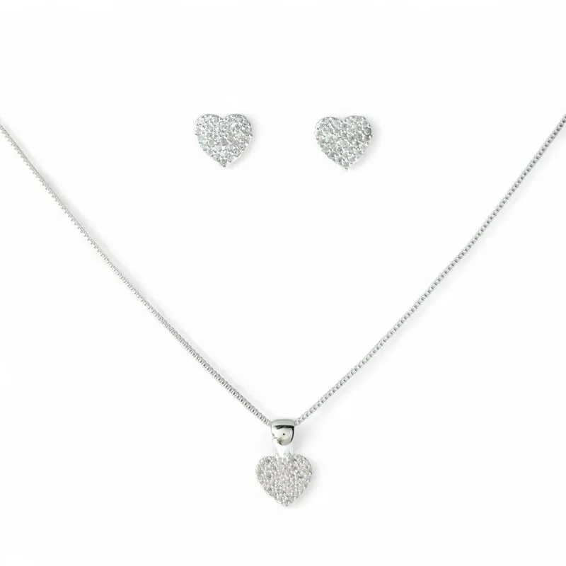 Conjunto Coração Folheado a Prata com Zircônias