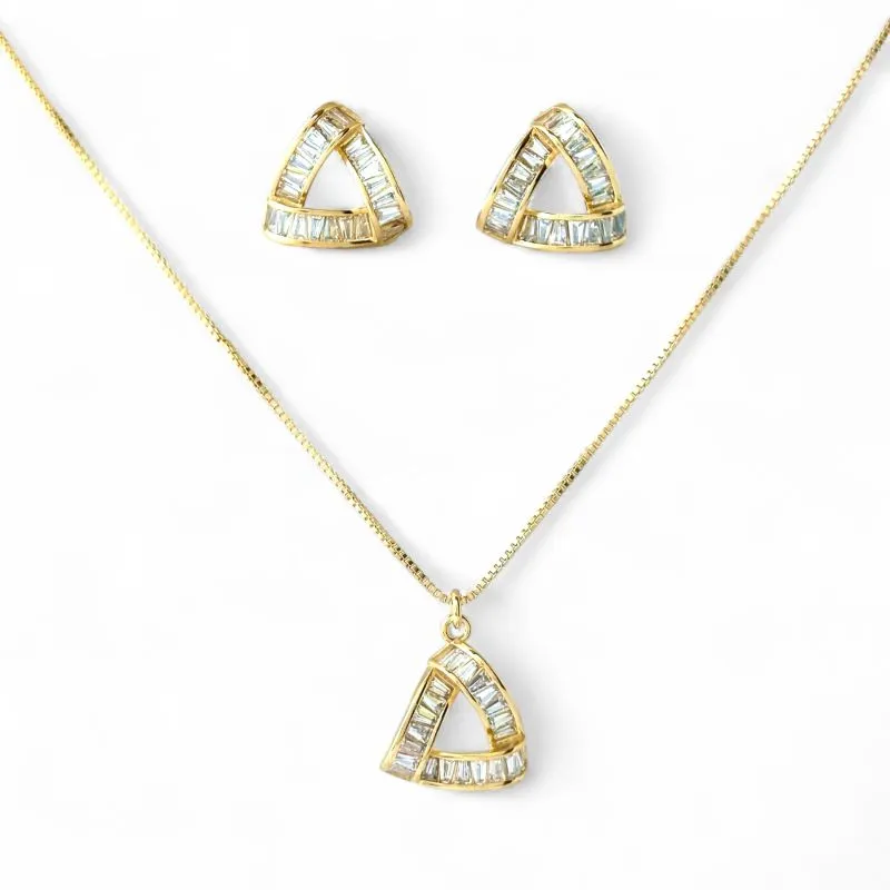 Conjunto Triângulo Banhado a Ouro 18k com Zircônias