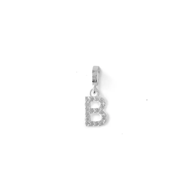 Pingente Berloque Letra B Prata 925 com Zircônias