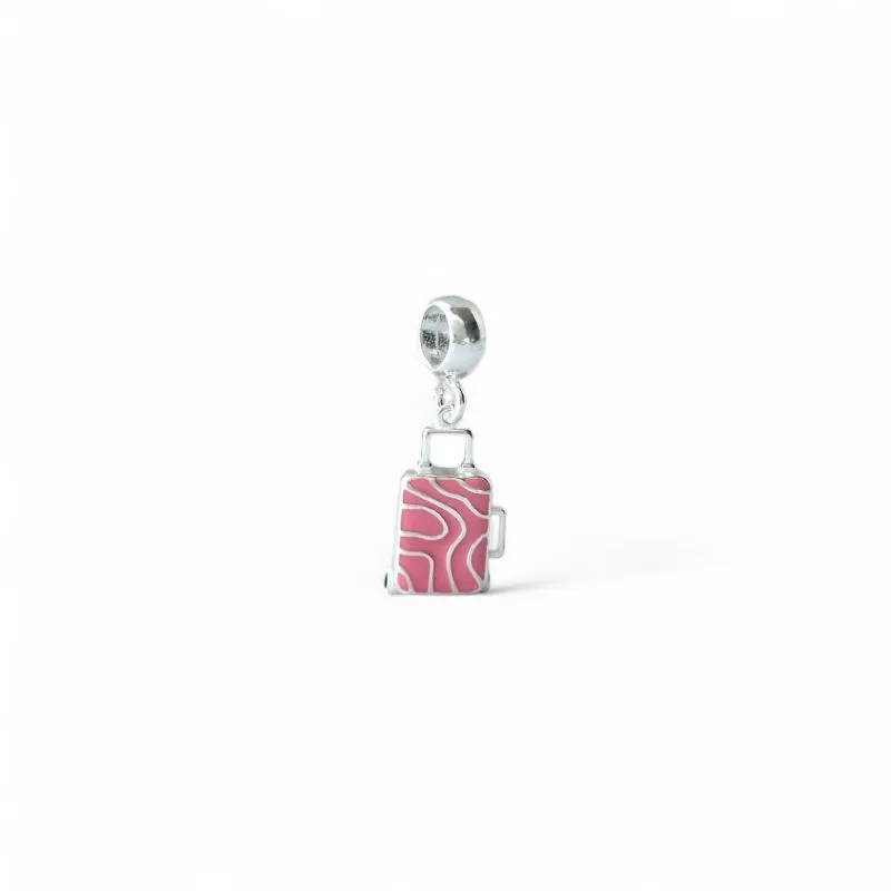 Pingente Berloque Mala de Viagem Rosa Prata 925