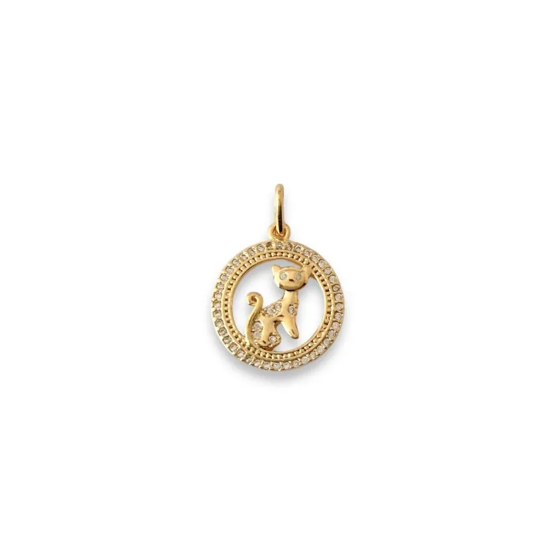 Pingente Gato com Medalha Banhado a Ouro 18k com Zircônias