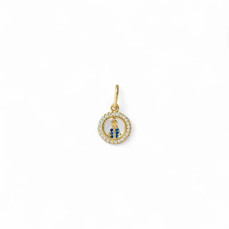 Pingente Nossa Senhora Banhado a Ouro 18k com Medalha Vazada com Zircônias Cristal e Azul