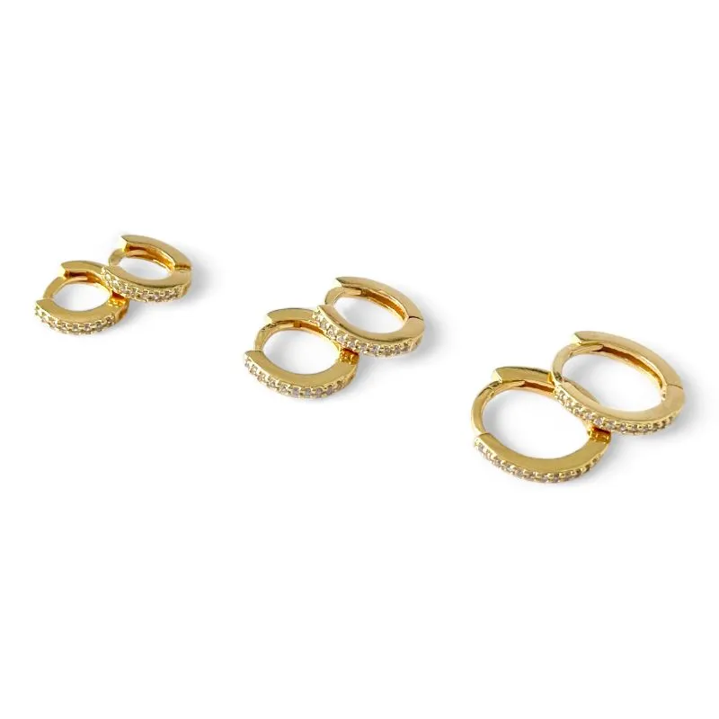 Trio de Brincos Argola Banhado a Ouro 18k com Zircônias