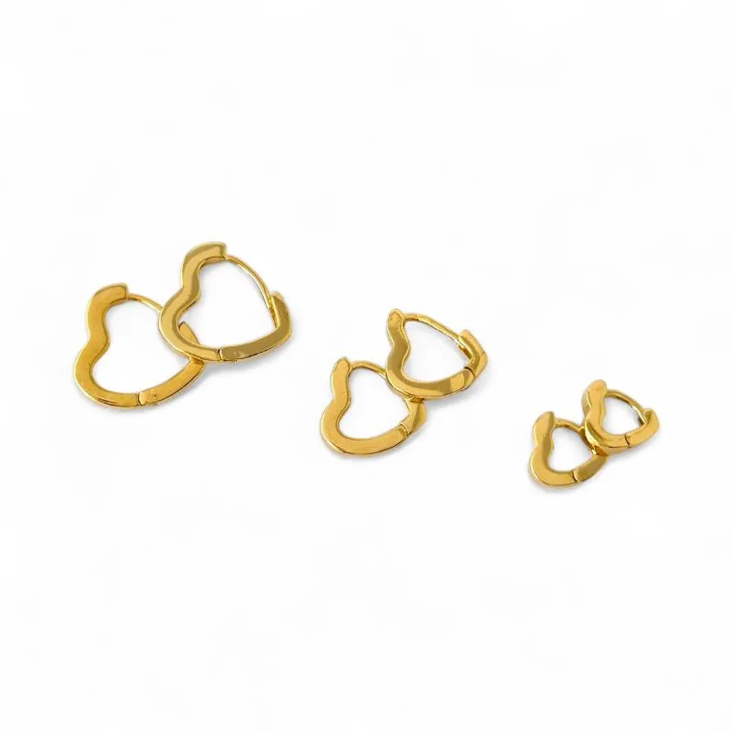 Trio de Brincos Argola Coração Banhado a Ouro 18k