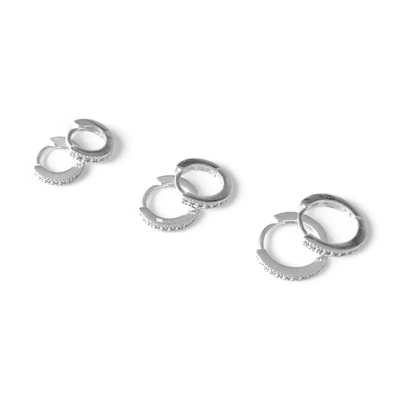 Trio de Brincos Argola Prata 925 com Zircônias