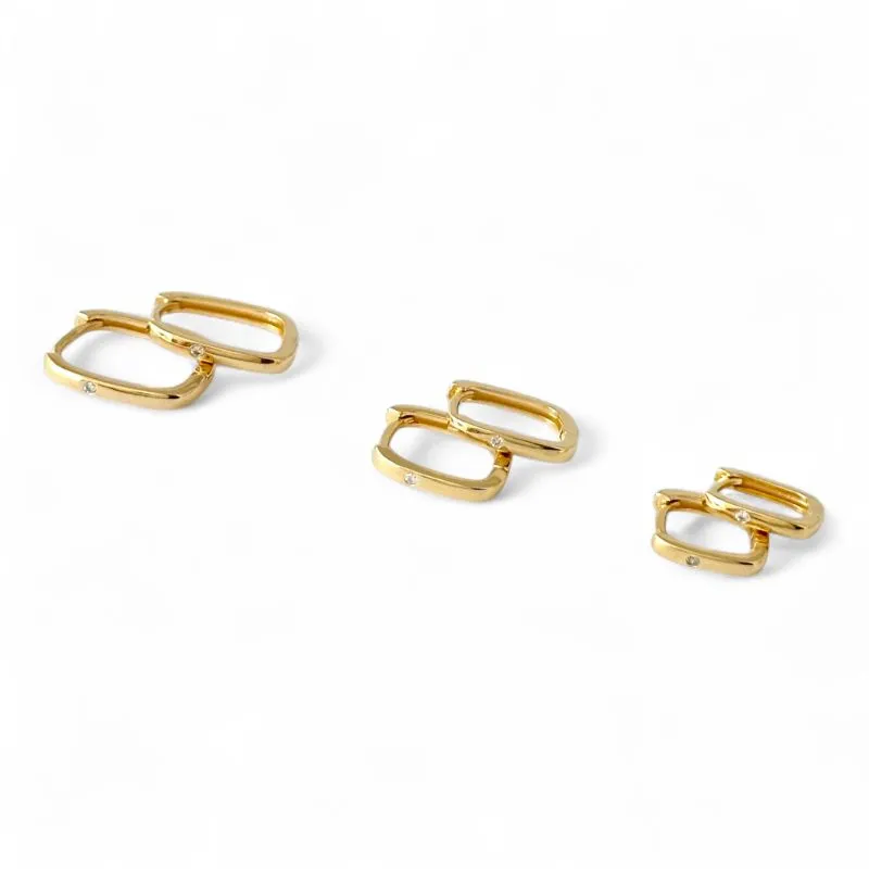 Trio de Brincos Argola Quadrada Banhada a Ouro 18k com Zircônias