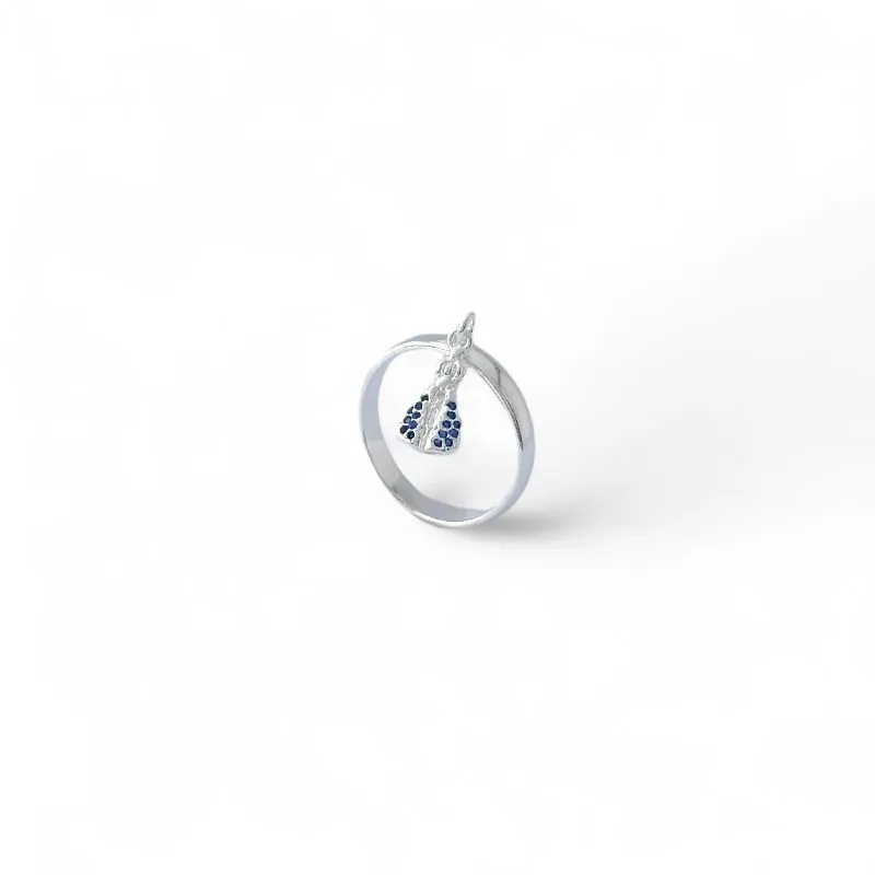 Anel Nossa Senhora Pendurada Prata 925 com Zircônia Azul