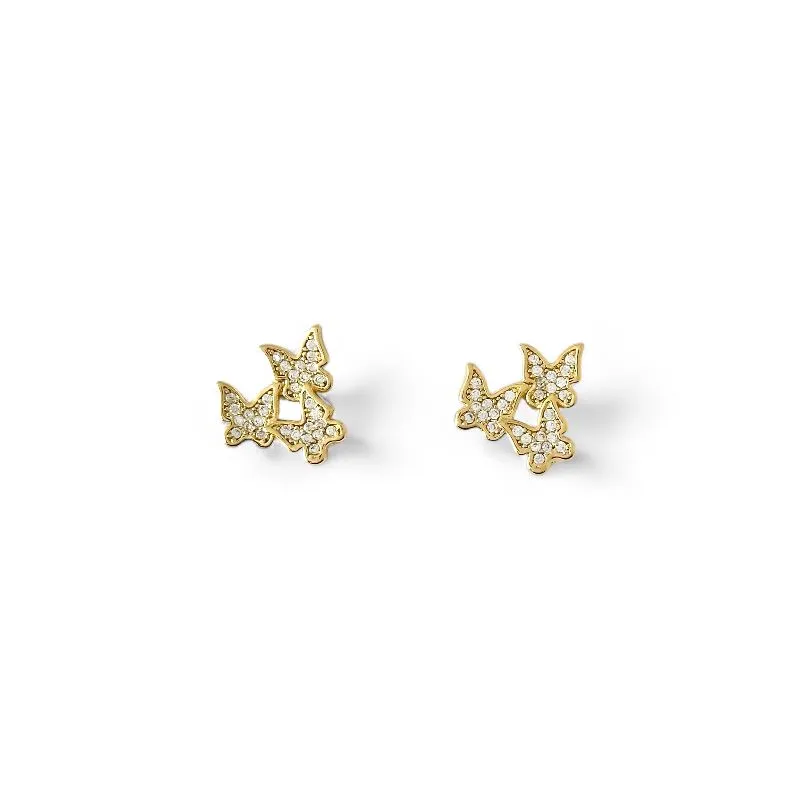 Brinco 3 Borboletas Banhado a Ouro 18k com Zircônias