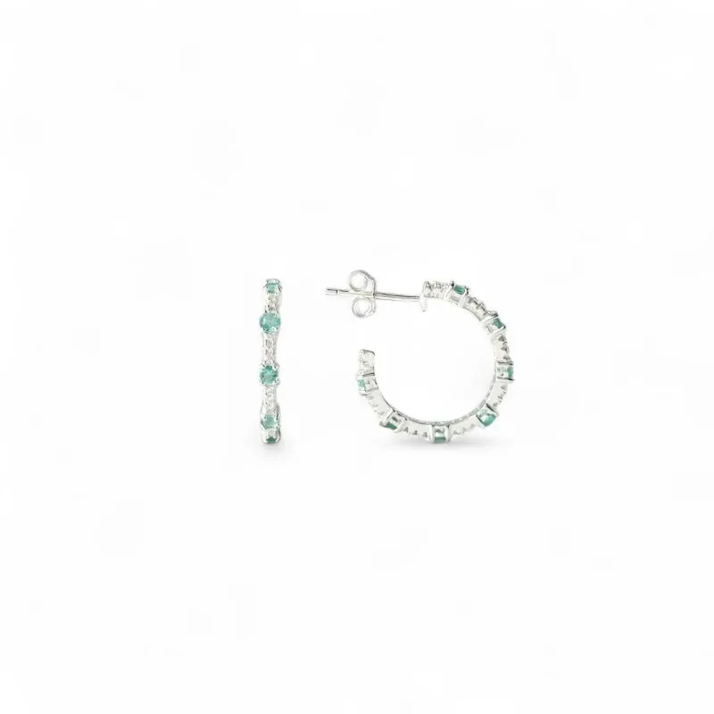 Brinco Argola Aberta Prata 925 com Zircônias Azul Tiffany