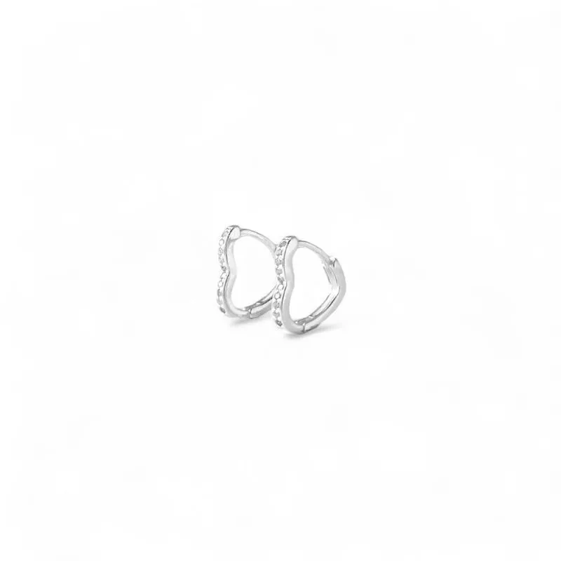 Brinco Argola Coração Prata 925 com Zircônias - 1,2cm