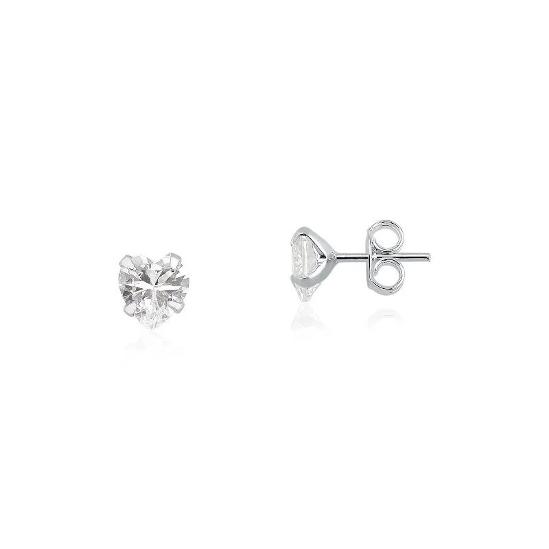 Brinco Ponto de Luz Coração Prata 925 com Zircônia - 6mm