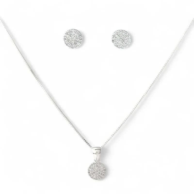Conjunto Círculo Folheado a Prata com Zircônias