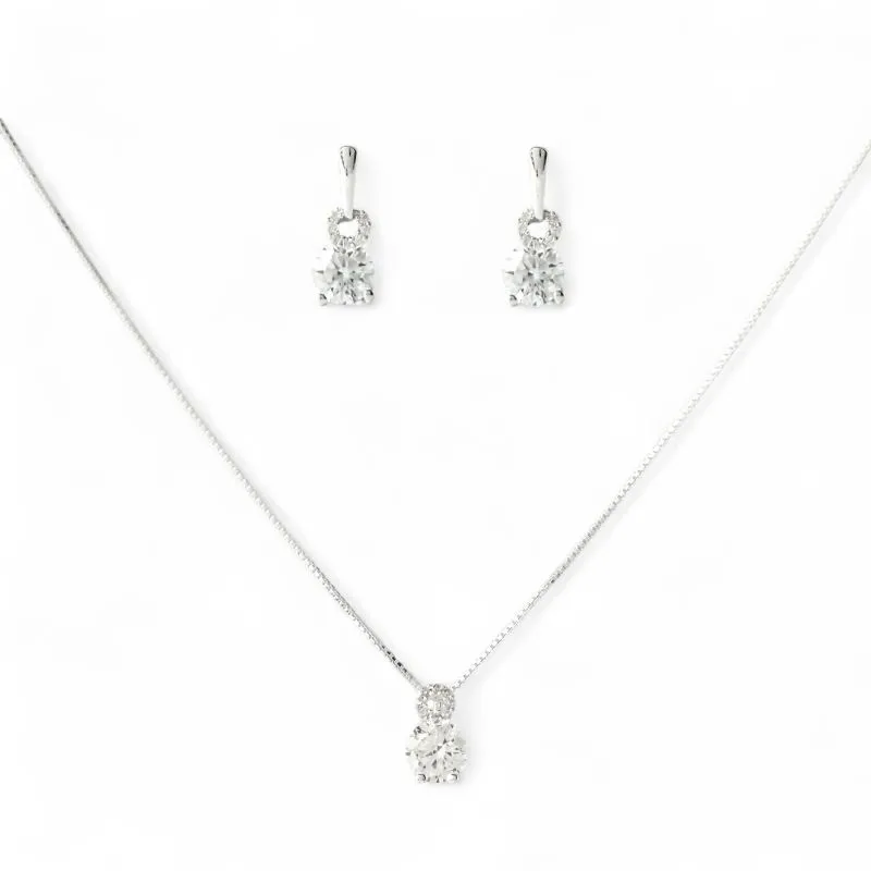 Conjunto Círculo Prata 925 Cravejado com Zircônias