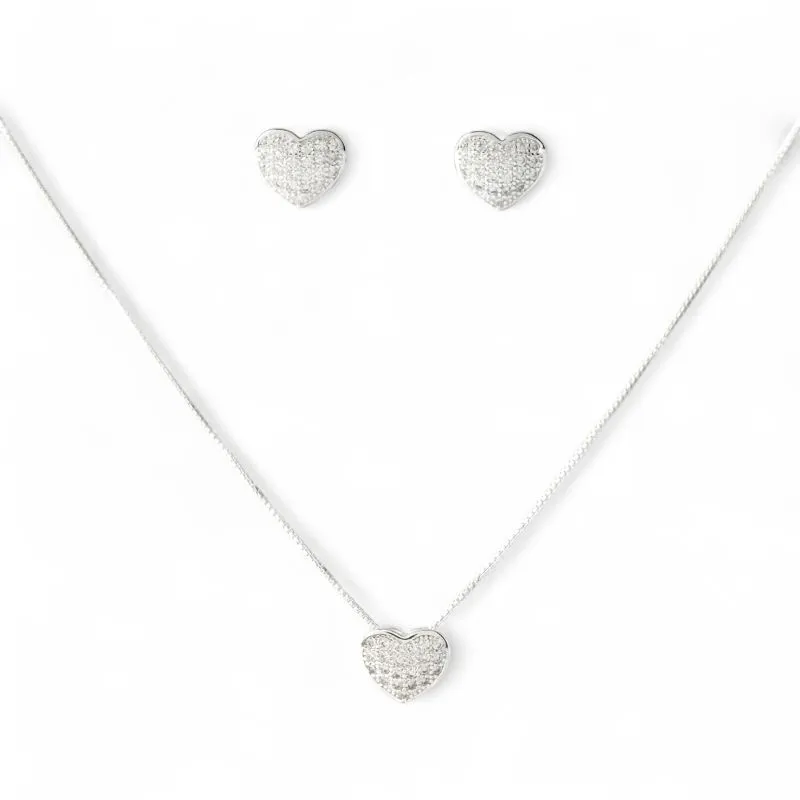 Conjunto Coração Prata 925 com Zircônias