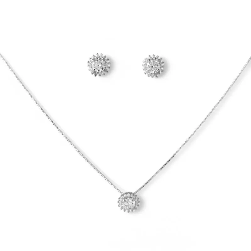 Conjunto Redondo Prata 925 com Microzircônias ao Redor Conjunto Redondo Prata 925 com Microzircônias ao Redor