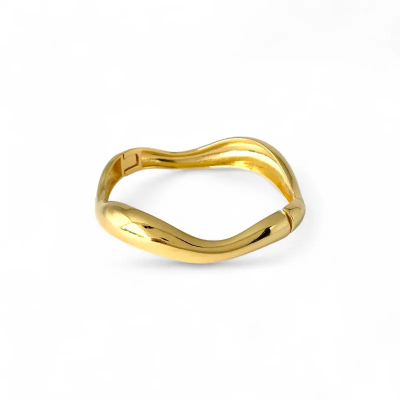 Pulseira Bracelete Aberto Maximalista Orgânico Banhado a Ouro 18k Ondulado