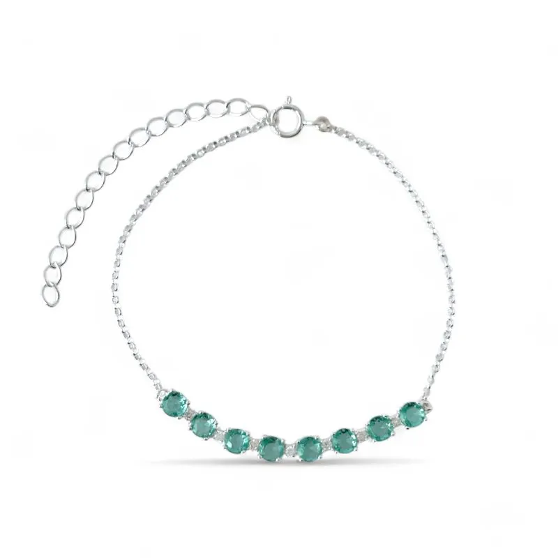 Pulseira Prata 925 com Linha de Zircônias Azul Tiffany