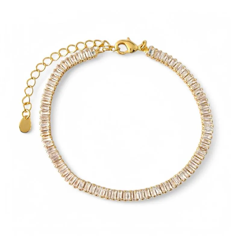 Pulseira Riviera Banhada a Ouro 18k com Zircônias Retangulares
