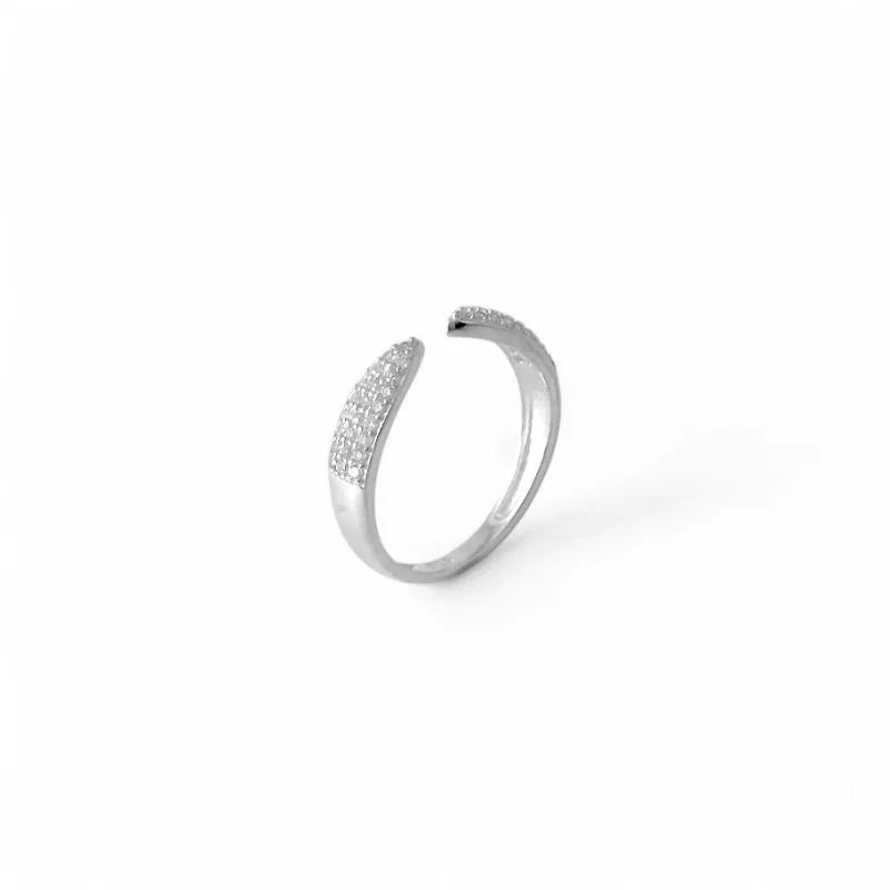 Anel Aberto Prata 925 Cravejado com Zircônias