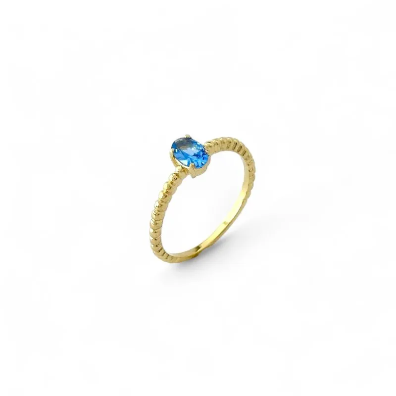 Anel Aro Trabalhado Banhado a Ouro 18k com Zircônia Azul Tam22