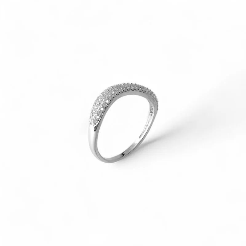 Anel Assimétrico Prata 925 Onda Metade Cravejado com Zircônias