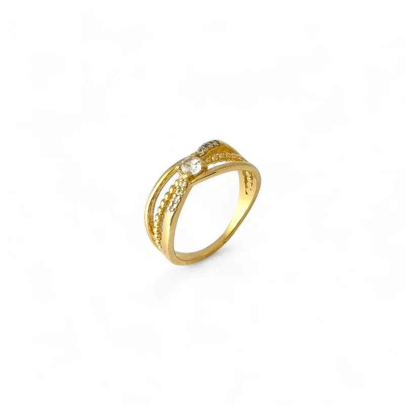 Anel em X Banhado a Ouro 18k com 3 Linhas Lisa, com Bolinhas e com Zircônias