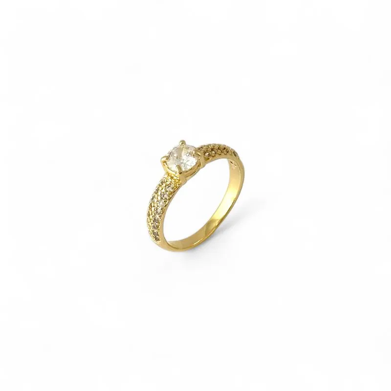 Anel Estilo Solitário Banhado a Ouro 18k com Zircônia e Aro Cravejado com Zircônias Tam24