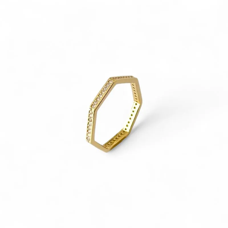 Anel Hexagonal Banhado a Ouro 18k com Zircônias