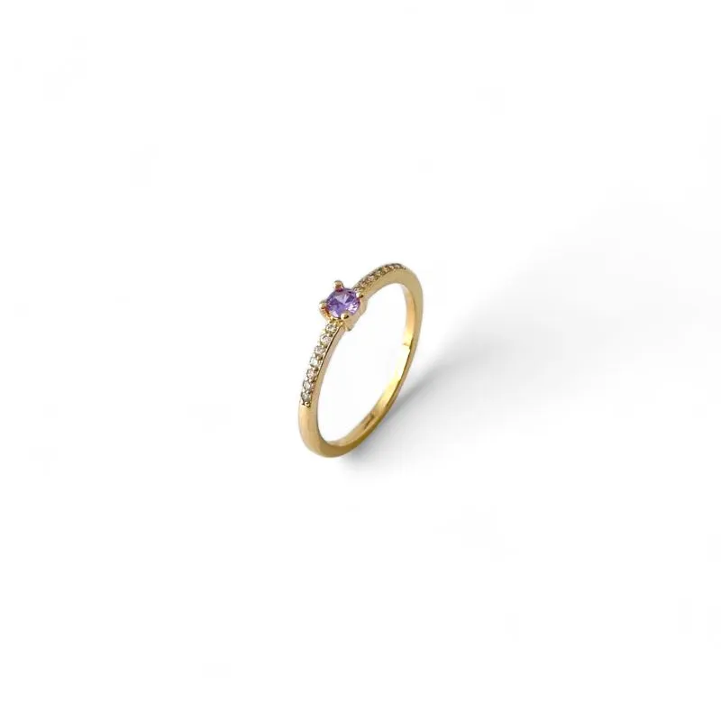 Anel Solitário Lilás Banhado a Ouro 18k com Zircônias na Lateral