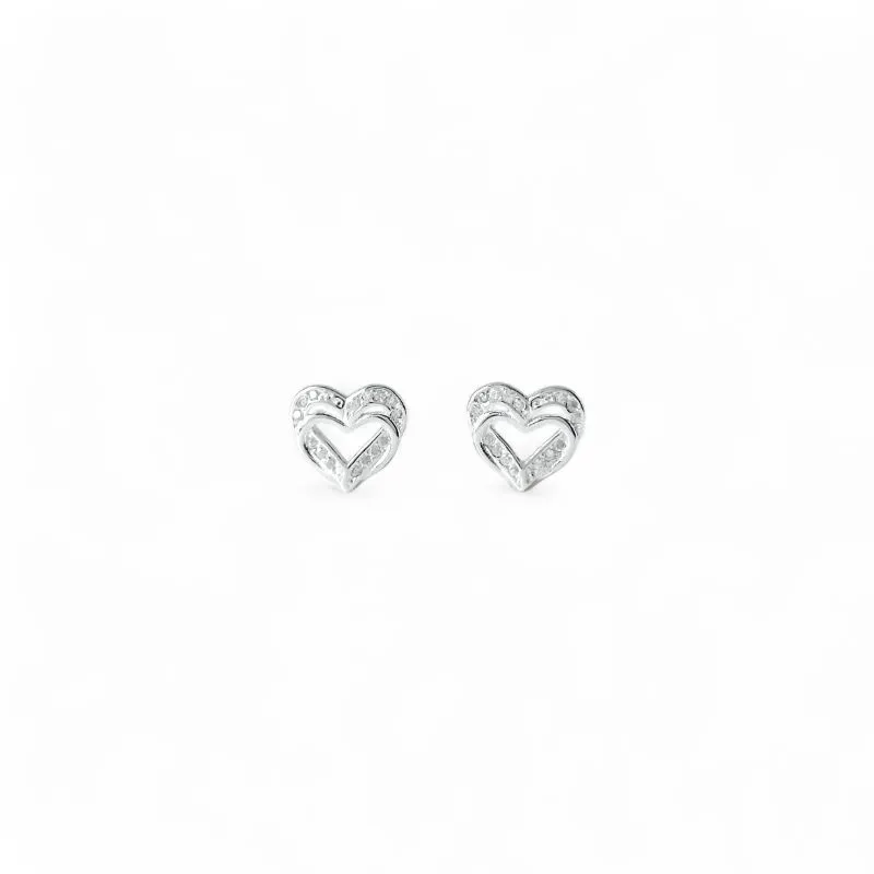 Brinco 2 Corações Prata 925 Liso e com Zircônias Brinco 2 Corações Prata 925 Liso e com Zircônias