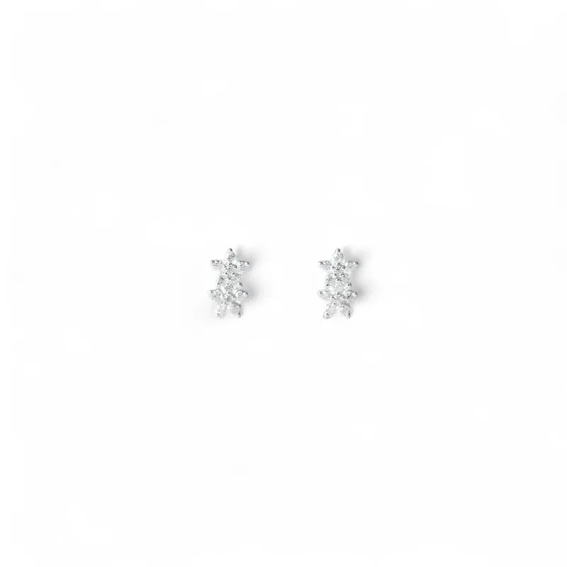 Brinco 2 Flores Prata 925 com Zircônias Brinco 2 Flores Prata 925 com Zircônias