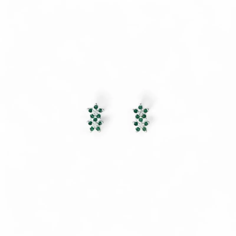 Brinco 2 Flores Prata 925 com Zircônias Verde Brinco 2 Flores Prata 925 com Zircônias Verde